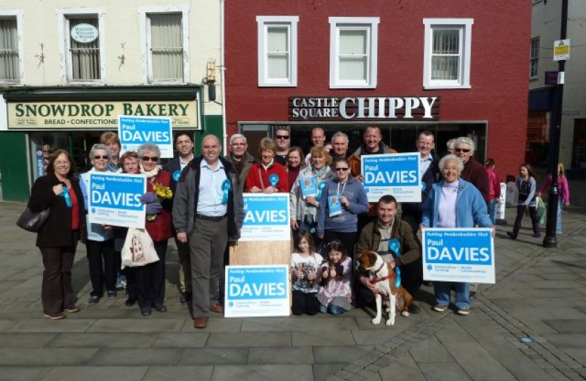 Paul Davies has kicked off his Assembly election campaign for the Welsh Conservatives in Haverfordwest with a promise to continue putting Pembrokeshire first.