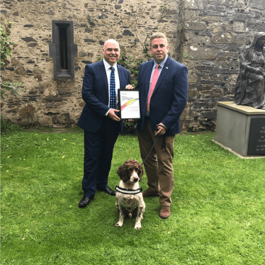 PIC CAP (L-R): Local AM Paul Davies is pictured with Stuart Phillips and Scamp